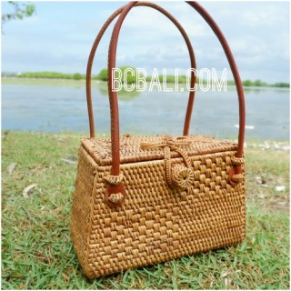 ladies fashion handmade natural grass ata rattan tote handbag bali